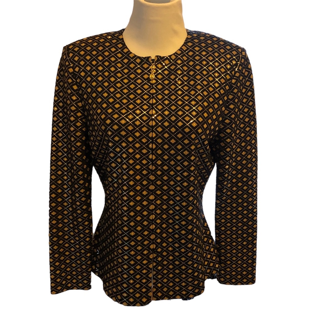 St. John Evening Full Zip Jacket In Black with Gold Embellishments Size 6